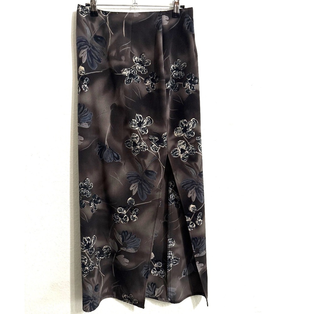 Streetwear Maxi Skirt S Grey Black Grunge Gothic Floral Side Slit 488288